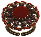 image for ring Mongolian Princess red antique brass (12 mm round velvet element with PP 24: fuchsia & cord around)