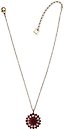 image for necklace pendant Mongolian Princess red antique brass (12 mm round velvet element with PP 24: fuchsia around & bended with beads; chain neckline)