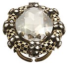 image for ring Eye of the Cobra white antique brass (30 X 22 mm crystal silver shade oval stone & chain around)