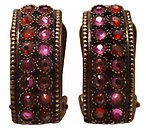 image for earring clip Eye of the Cobra red/dark rose antique brass (2 lines SS 7: crystal red magma & fuchsia stones)
