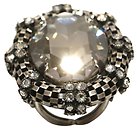 image for ring Eye of the Cobra white silver antique silver (30 X 22 mm crystal silver shade oval stone & chain around)