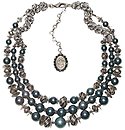 image for necklace collier La Comtesse black/blue antique silver (several pearls, metal connectors & metal sequins along the neckline)