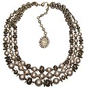 image for necklace collier La Comtesse brown antique brass (several pearls, metal connectors & metal sequins along the neckline)