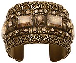 image for bracelet bangle La Comtesse brown antique brass (several designed chain & 18 x 13 mm crystal golden shadow stones around)