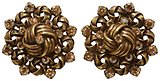image for earring clip La Comtesse brown antique brass (designed flower-like metal with stones around)