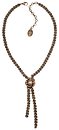 image for necklace-Y La Comtesse brown antique brass (twisted-round element with stones & pearl on a twisted-like chain neckline)