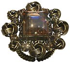 image for ring La Comtesse brown antique brass (18 x 13 mm crystal golden shadow stone in the centre; several designed flower-like metal with PP 32: crystal golden shadow stones around)