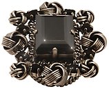 image for ring La Comtesse black/blue antique silver (18 x 13 mm jet hematite stone in the centre; several designed flower-like metal with PP 32: jet stones around)