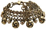 image for bracelet charming La Comtesse brown antique brass (3 lines; chain, chain bended with ribbon & chain with small flower-like metal & SS 24: crystal golden shadow stones)