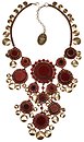 image for necklace collier Mongolian Princess red antique brass (several round velvet  elements & hang-in multiple metal coins along the neckline)