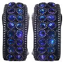 image for earring clip Eye of the Cobra blue antique silver (2 lines SS 7: crystal heliotrope & crystal bermuda blue stones)