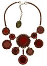 image for necklace collier Mongolian Princess red antique brass (several round velvet elements along half the neckline)