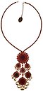 image for necklace (long) Mongolian Princess red antique brass (hang-in 3 lines of round velvet elements with hang-in metal coins on chain bended with cord neckline)