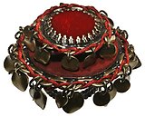 image for ring Mongolian Princess red antique brass (round velvet elements with hang-in metal coins)