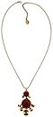 image for necklace pendant Mongolian Princess red antique brass (hang-in 12 & 23 mm round velvet elements & metal coins on a 60 mm chain neckline)