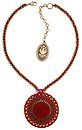 image for necklace pendant Mongolian Princess red antique brass (44 mm round velvet element on a 38 cm chain bended with cord neckline)