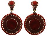 image for earring clip dangling Mongolian Princess red antique brass (12 mm with hang-in 44 mm round velvet element)
