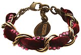 image for bracelet Mongolian Princess red antique brass (19 cm chain with SS 12: fuchsia & bended with burgundy velvet)