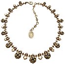 image for necklace La Comtesse brown antique brass (several twisted-like metal elements & crystal golden shadow stones along the chain bended with ribbon neckline)