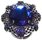 image for ring Eye of the Cobra blue antique silver (30 X 22 mm crystal bermuda blue oval stone & chain around)