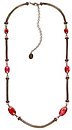 image for necklace (long) Eye of the Cobra red/dark rose antique brass (7 crystal red magma oval stones & chain along the neckline)