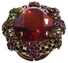 image for ring Eye of the Cobra red/dark rose antique brass (30 X 22 mm crystal red magma oval stone & chain around)