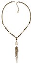 image for necklace-Y Eye of the Cobra white antique brass (5 crystal silver shade oval stones along half the chain neckline & hang-in several chain in the centre)