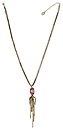 image for necklace-Y Eye of the Cobra red/dark rose antique brass (28 X 17 mm crystal red magma oval stone with hang-in chain in the centre; chain neckline)