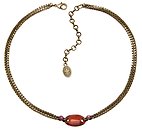 image for necklace Eye of the Cobra red/dark rose antique brass (23 X 14 mm crystal red magma oval stone on chain neckline)