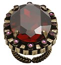 image for ring Eye of the Cobra red/dark rose antique brass (30 X 22 mm crystal red magma oval stone & chain around)