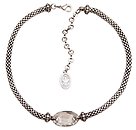 image for necklace Eye of the Cobra white silver antique silver (28 X 17 mm crystal silver shade oval stone in the centre on chain neckline)