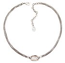image for necklace Eye of the Cobra white silver antique silver (23 X 14 mm crystal silver shade oval stone on chain neckline)