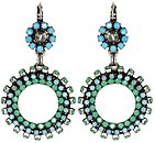 image for earring eurowire dangling Africanica green/turquoise antique silver (small flower with hang-in medium round element with stones around)