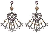 image for earring stud dangling Rococo pink antique brass (heart, 7 lines)