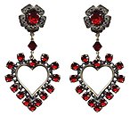 image for earring clip dangling Hearty Leaves red antique brass (empty heart)