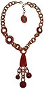 image for necklace collier Africanica red/orange antique brass (several round & diamond-shape elements with hang-in balls on knot-like with stones neckline)