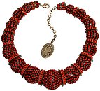 image for necklace collier Africanica red/orange antique brass (multiple ball elements with stones around)