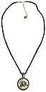 image for necklace pendant (long) Yoga white antique brass (coloured designed round & rectangular-shape elements on coloured cord neckline)