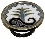 image for ring Yoga white antique brass (coloured designed round element)