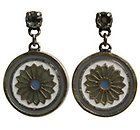 image for earring stud dangling Yoga white antique brass (hang-in SS 20: crystal sage stone & small coloured designed round element)