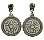 image for earring stud dangling Yoga white antique brass (hang-in SS 20: crystal sage stone & small coloured designed round element)
