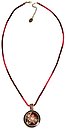 image for necklace pendant (long) Yoga coralline/lila antique brass (coloured designed round & rectangular-shape elements on coloured cord neckline)