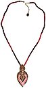 image for necklace pendant (long) Yoga coralline/lila antique brass (coloured designed teardrop-shape elements on coloured cord neckline)