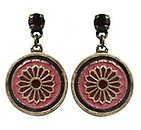 image for earring stud dangling Yoga coralline/lila antique brass (SS 24: burgundy; hang-in small coloured designed round element)
