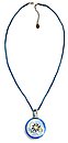 image for necklace pendant (long) Yoga blue antique brass (coloured designed round & rectangular-shape elements on coloured cord neckline)