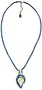 image for necklace pendant (long) Yoga blue antique brass (coloured designed teardrop-shape elements on coloured cord neckline)