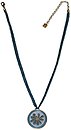 image for necklace (long) Yoga blue antique brass (coloured designed round-shape element on coloured cord neckline)
