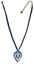 image for necklace (long) Yoga blue antique brass (coloured designed teardrop-shape element on coloured cord neckline)