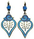 image for earring eurowire dangling Yoga blue antique brass (SS 29: carribean blue opal stone; hang-in coloured designed drop-element)