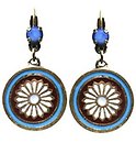 image for earring eurowire dangling Yoga blue antique brass (SS 24: carribean blue opal stone; hang-in small coloured designed round element)